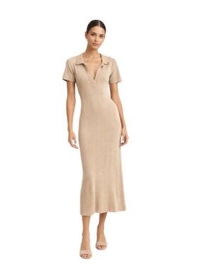 Caroline Constas Ribbed Knit Midi Dress in BLACK